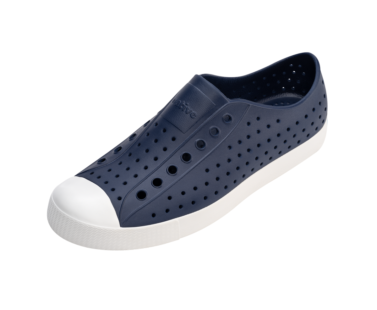 Angled view of a Native Shoes Jefferson | Regatta Blue / Shell White Footwear in Regatta Blue / Shell White