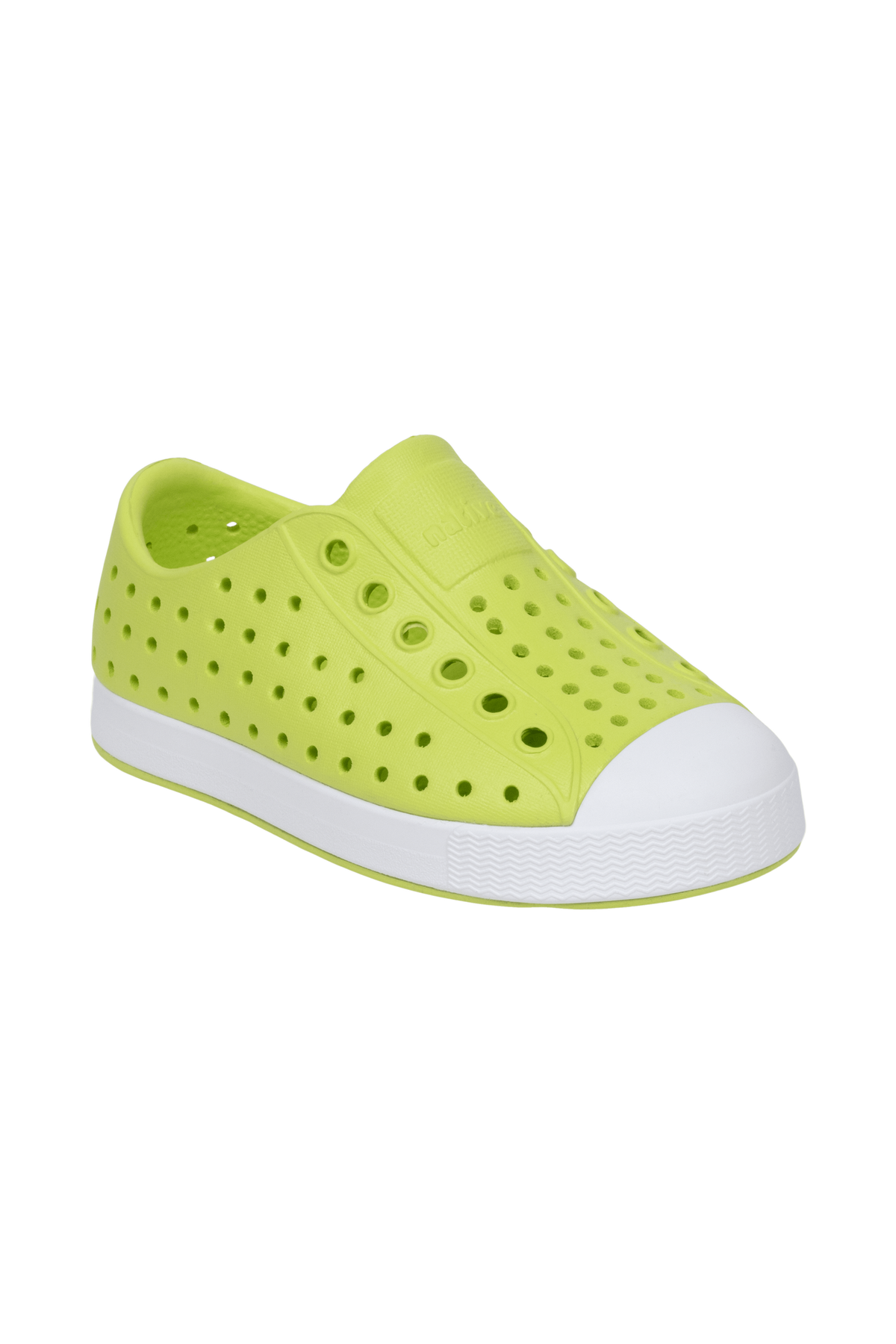 Angled view of a Native Shoes Kids Jefferson Kids | Kingr/Shlwht Footwear in Kingr/Shlwht