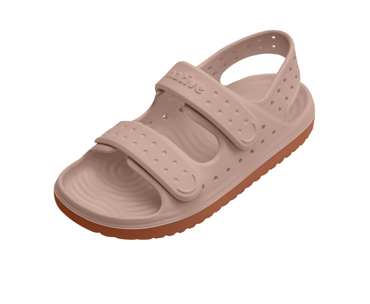 Angled view of a Native Shoes Kids Chase Kids | Chameleon Pink / Sierra Brown Footwear in Chameleon Pink / Sierra Brown