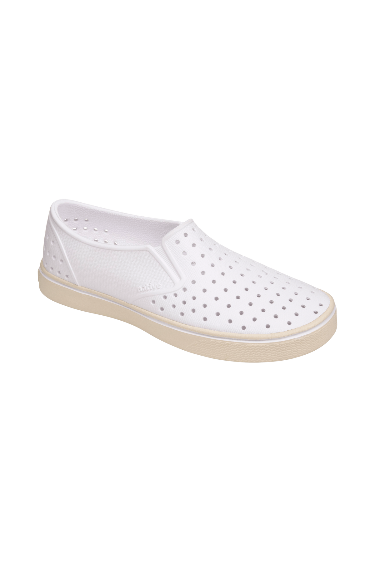 Bottom view of a Native Shoes Miles Wanderfoam | Shell White / Bone White Footwear in Shell White / Bone White