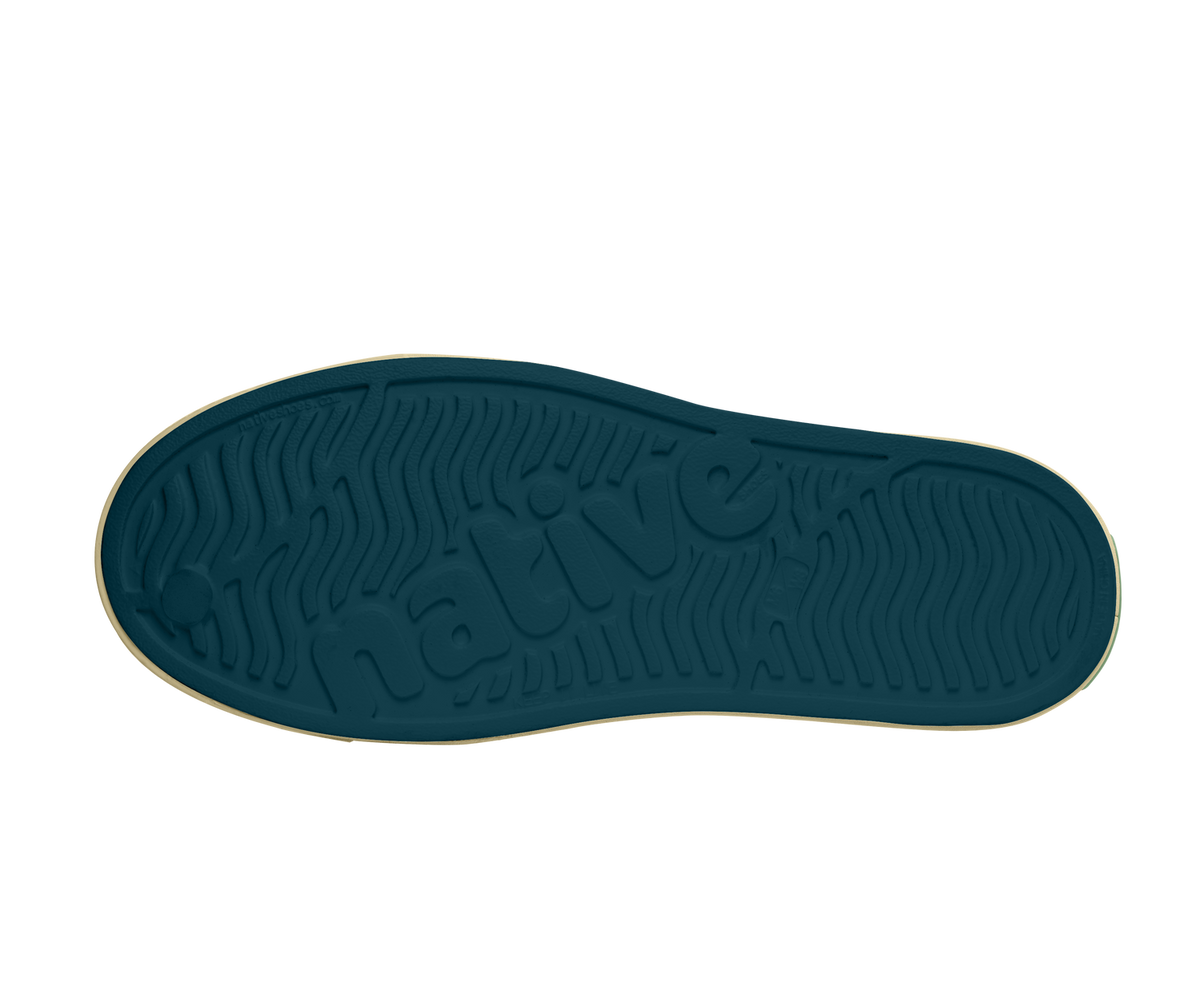Bottom view of a Native Shoes Jefferson Wanderfoam Blm Print | Oasis Blue / Bone White Speckle / Dark Water Footwear in Oasis Blue / Bone White Speckle / Dark Water