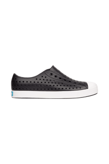 Side view of a Native Shoes Adults Jefferson Footwear in Jiffy Black / Shell White
