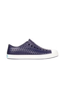 Side view of a Native Shoes Adults Jefferson Footwear in Regatta Blue / Shell White