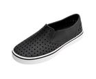 Angled view of a Native Shoes Miles | Jiffy Black / Shell White Footwear in Jiffy Black / Shell White