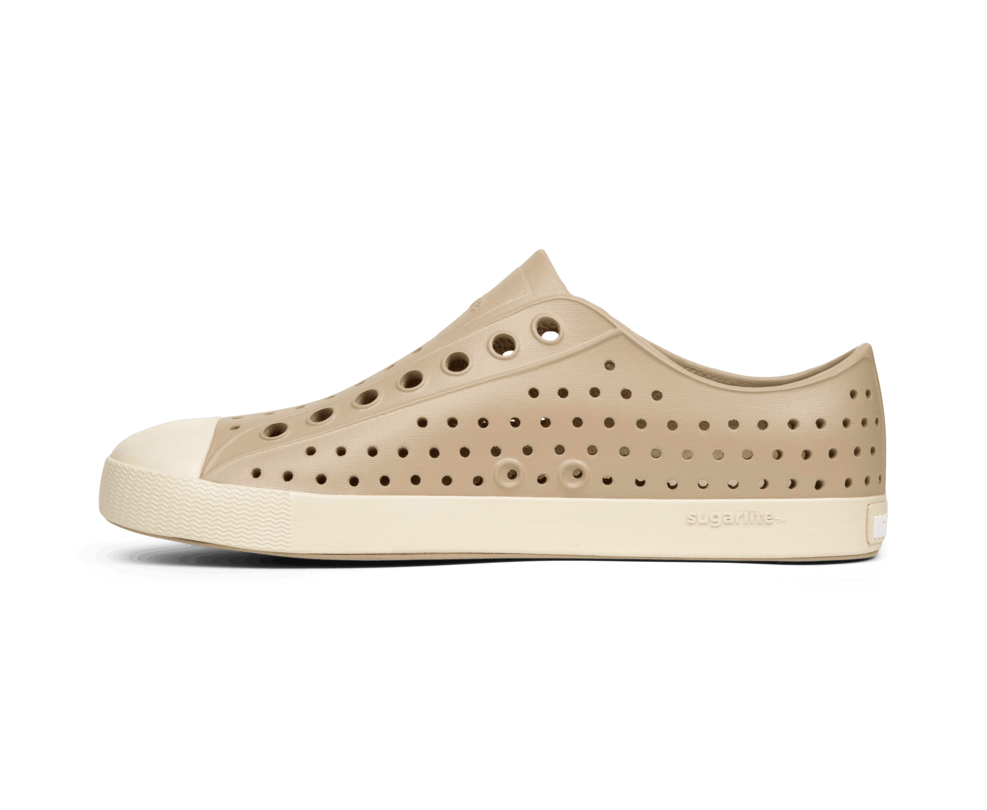 Angled view of a Native Shoes Jefferson | Flax Tan / Bone White Footwear in Flax Tan / Bone White