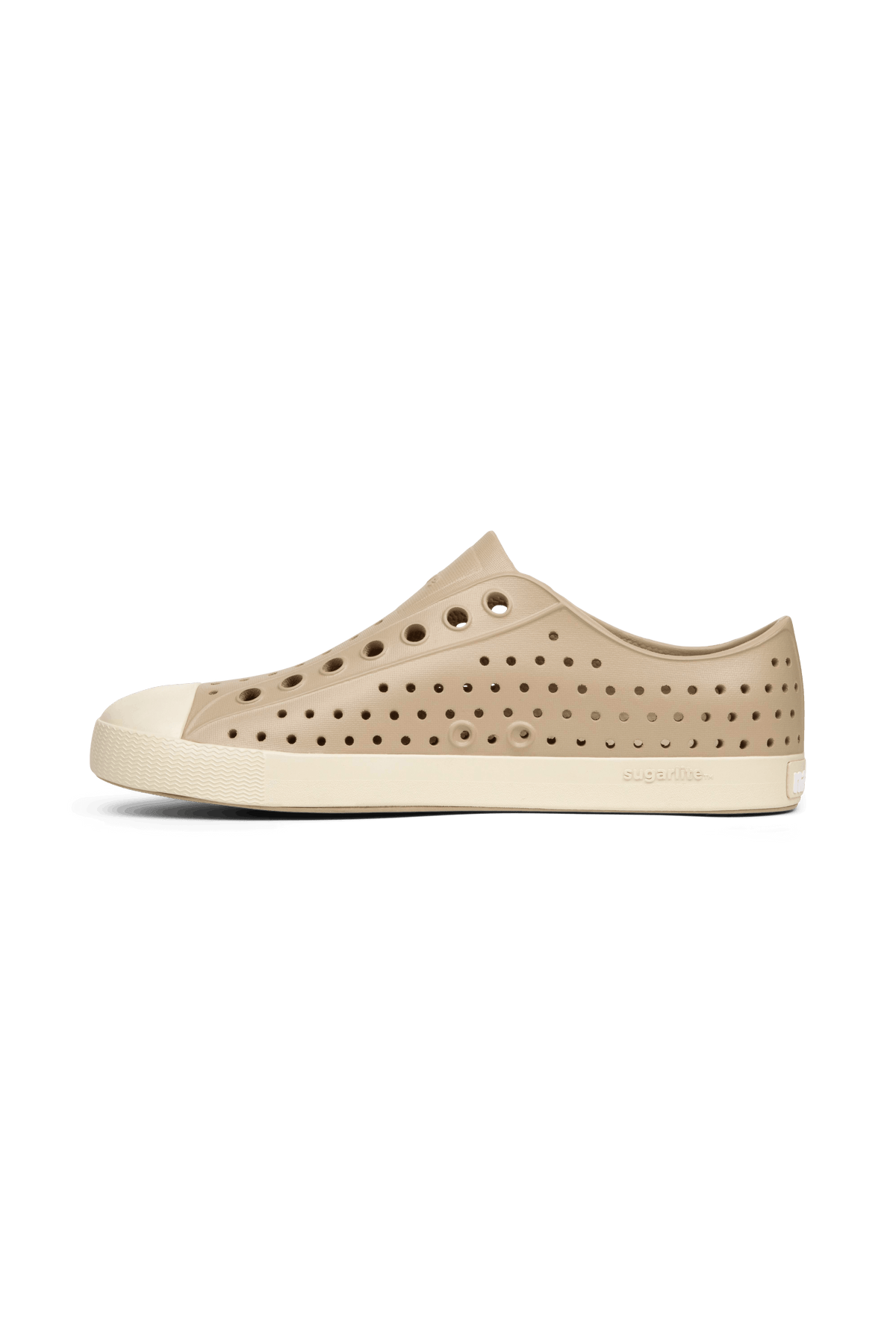 Angled view of a Native Shoes Jefferson | Flax Tan / Bone White Footwear in Flax Tan / Bone White