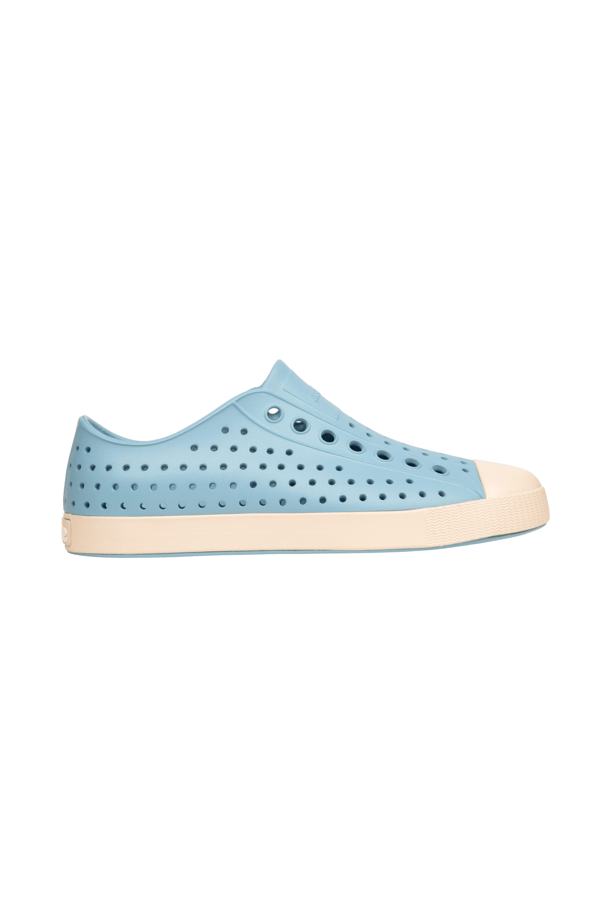 Side view of a Native Shoes Adults Jefferson Footwear in Flux Blue / Bone White