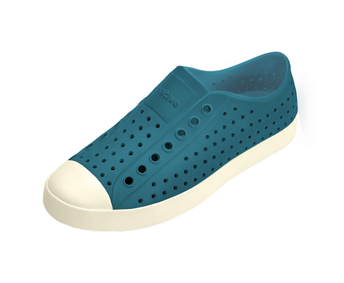 Angled view of a Native Shoes Jefferson | Faded Glory Blue / Bone White Footwear in Faded Glory Blue / Bone White