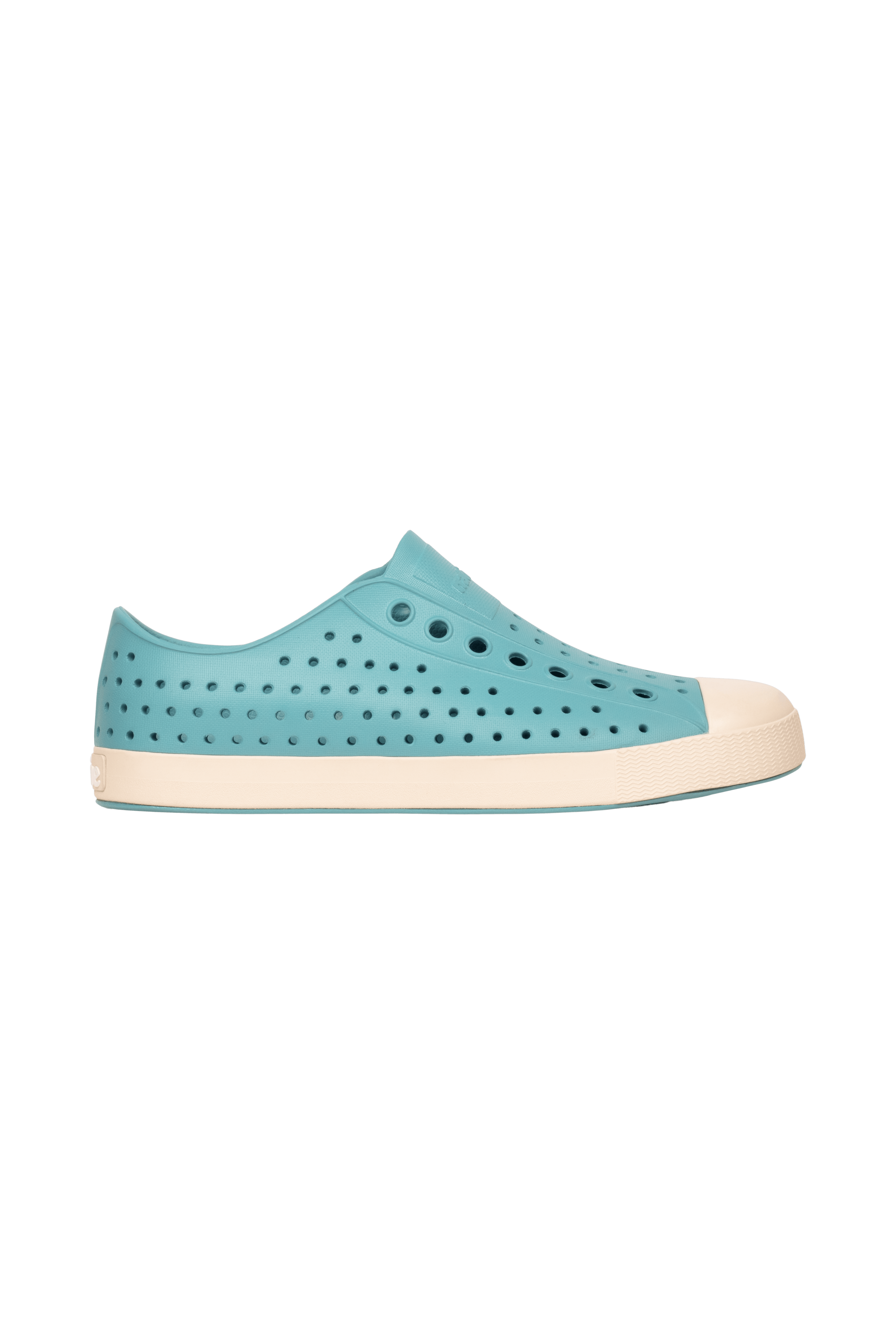 Side view of a Native Shoes Adults Jefferson Footwear in Tktbl/Bnwht