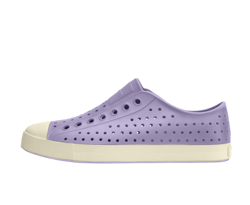 Side view of a Native Shoes Adults Jefferson Footwear in Taro Purple / Bone White