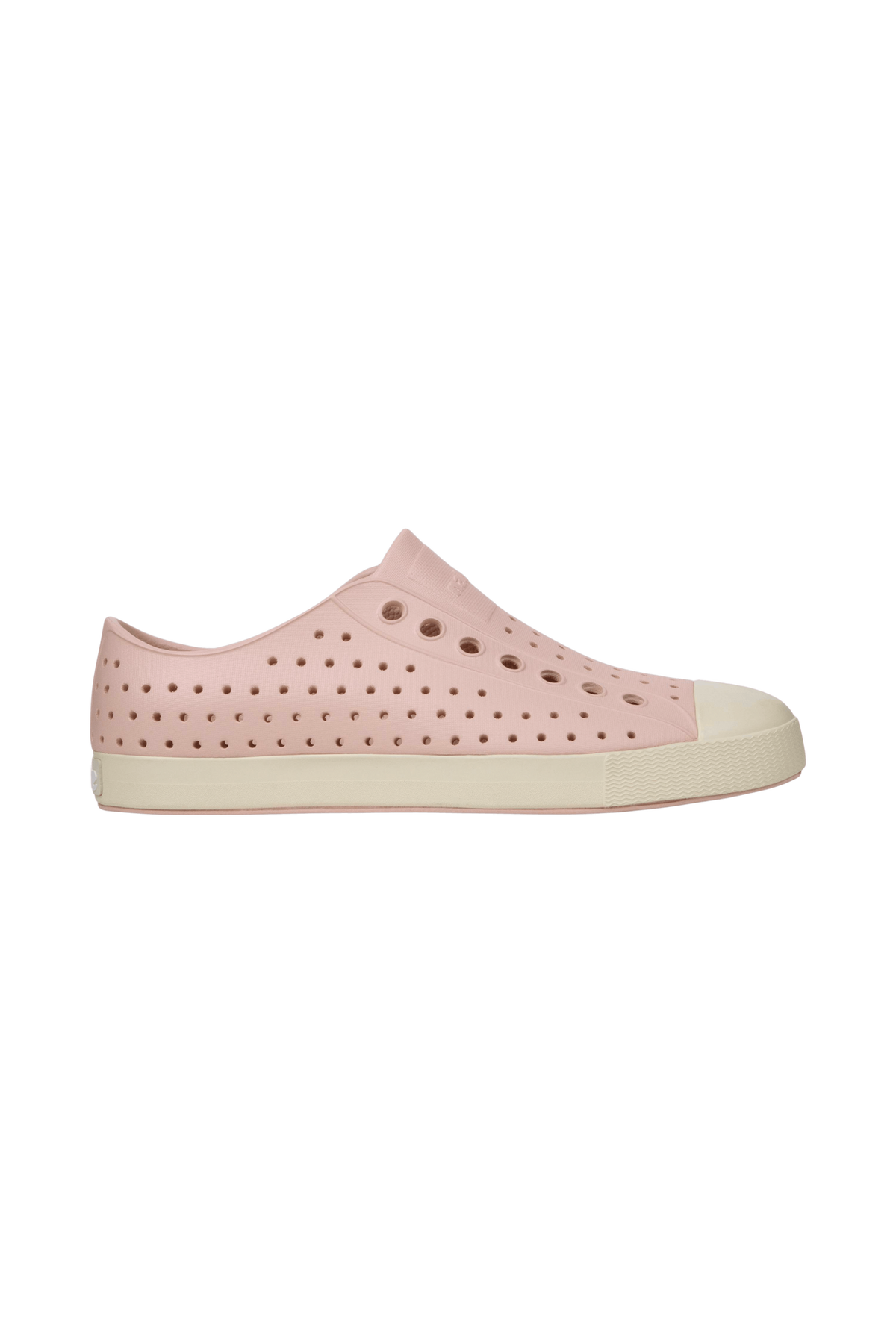 Side view of a Native Shoes Adults Jefferson Footwear in Chameleon Pink / Bone White
