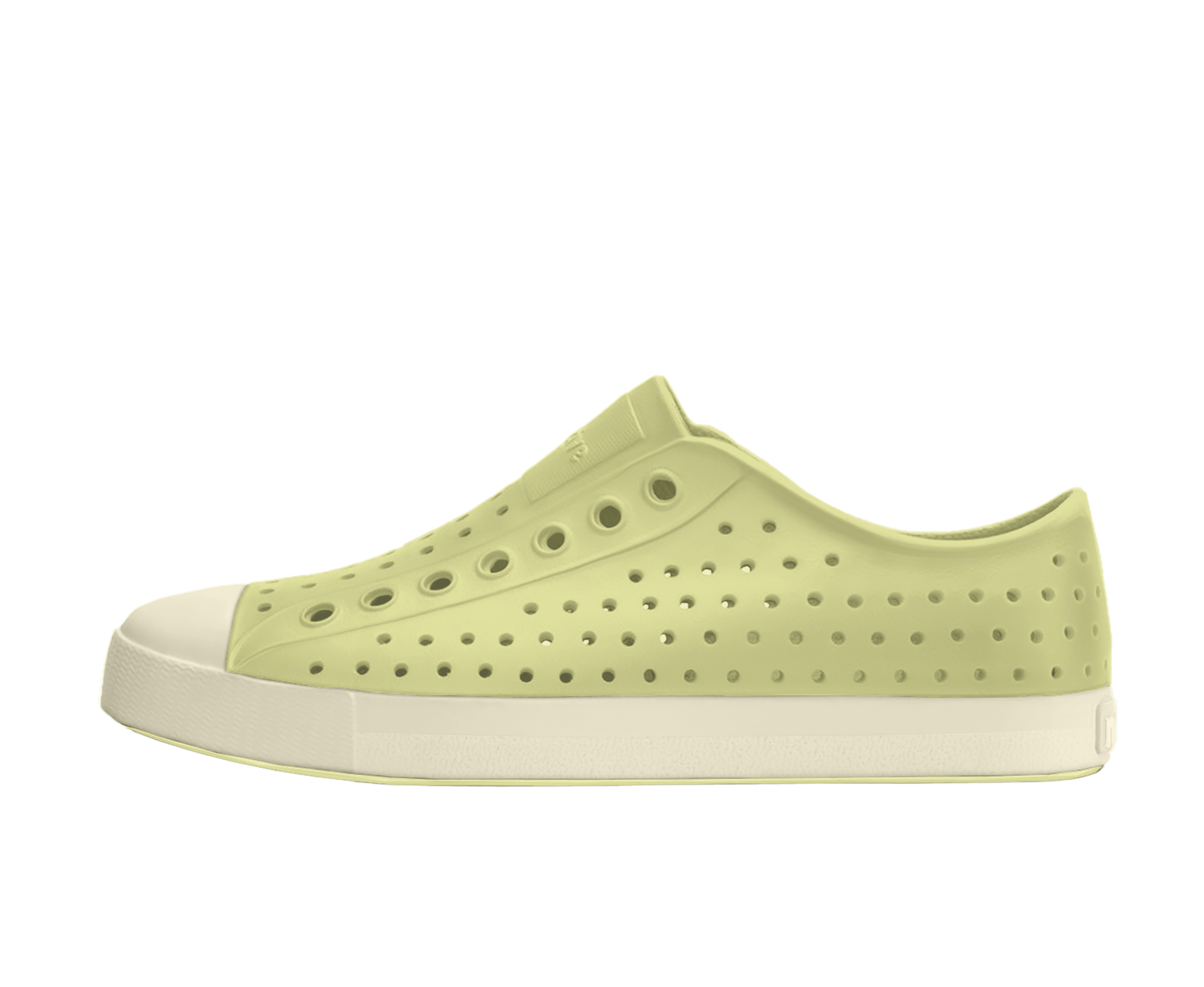 Side view of a Native Shoes Adults Jefferson Footwear in Vanilla Yellow / Bone White