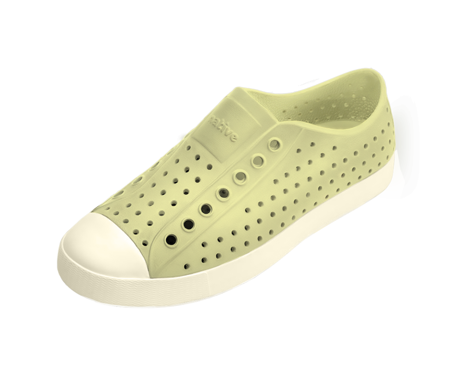 Angled view of a Native Shoes Jefferson | Vanilla Yellow / Bone White Footwear in Vanilla Yellow / Bone White