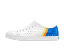 Side view of a Native Shoes Adults Jefferson Block Footwear in Shell White / Shell White / Uv City Celery Block
