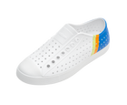 Angled view of a Native Shoes Jefferson Block | Shell White / Shell White / Uv City Celery Block Footwear in Shell White / Shell White / Uv City Celery Block