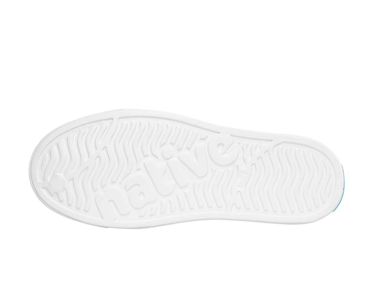 Bottom view of a Native Shoes Jefferson Block | Shell White / Shell White / Uv City Celery Block Footwear in Shell White / Shell White / Uv City Celery Block