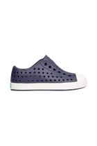 Side view of a Native Shoes Kids Jefferson Kids Footwear in Regatta Blue / Shell White