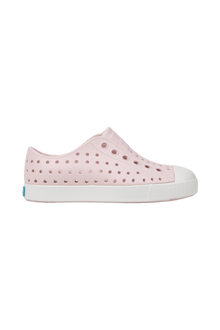 Side view of a Native Shoes Kids Jefferson Kids Footwear in Milk Pink / Shell White