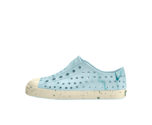 Side view of a Native Shoes Kids Jefferson Bloom Print Kids Footwear in Dawn Blue / Bone White Speckles / Light Water