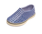 Angled view of a Native Shoes Kids Miles Bloom Print Kids | Future Purple / Bone White / Ink Wiggle Stripe Footwear in Future Purple / Bone White / Ink Wiggle Stripe