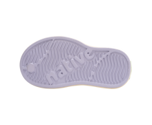 Bottom view of a Native Shoes Kids Miles Bloom Print Kids | Future Purple / Bone White / Ink Wiggle Stripe Footwear in Future Purple / Bone White / Ink Wiggle Stripe
