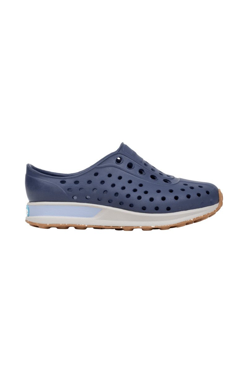 Side view of a Native Shoes Kids Robbie Block Kids Footwear in Rgtabl/Slkgry/Kingr/Uvspckrb