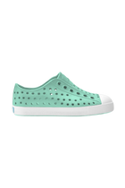Side view of a Native Shoes Kids Jefferson Kids Footwear in Fresco Green / Shell White