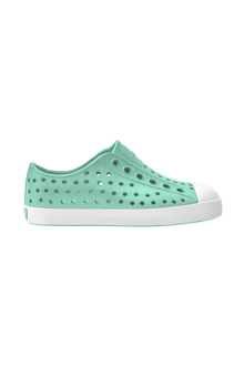 Side view of a Native Shoes Kids Jefferson Kids Footwear in Fresco Green / Shell White
