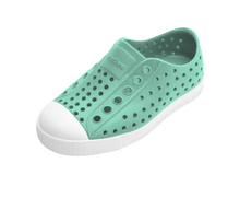 Angled view of a Native Shoes Kids Jefferson Kids | Fresco Green / Shell White Footwear in Fresco Green / Shell White
