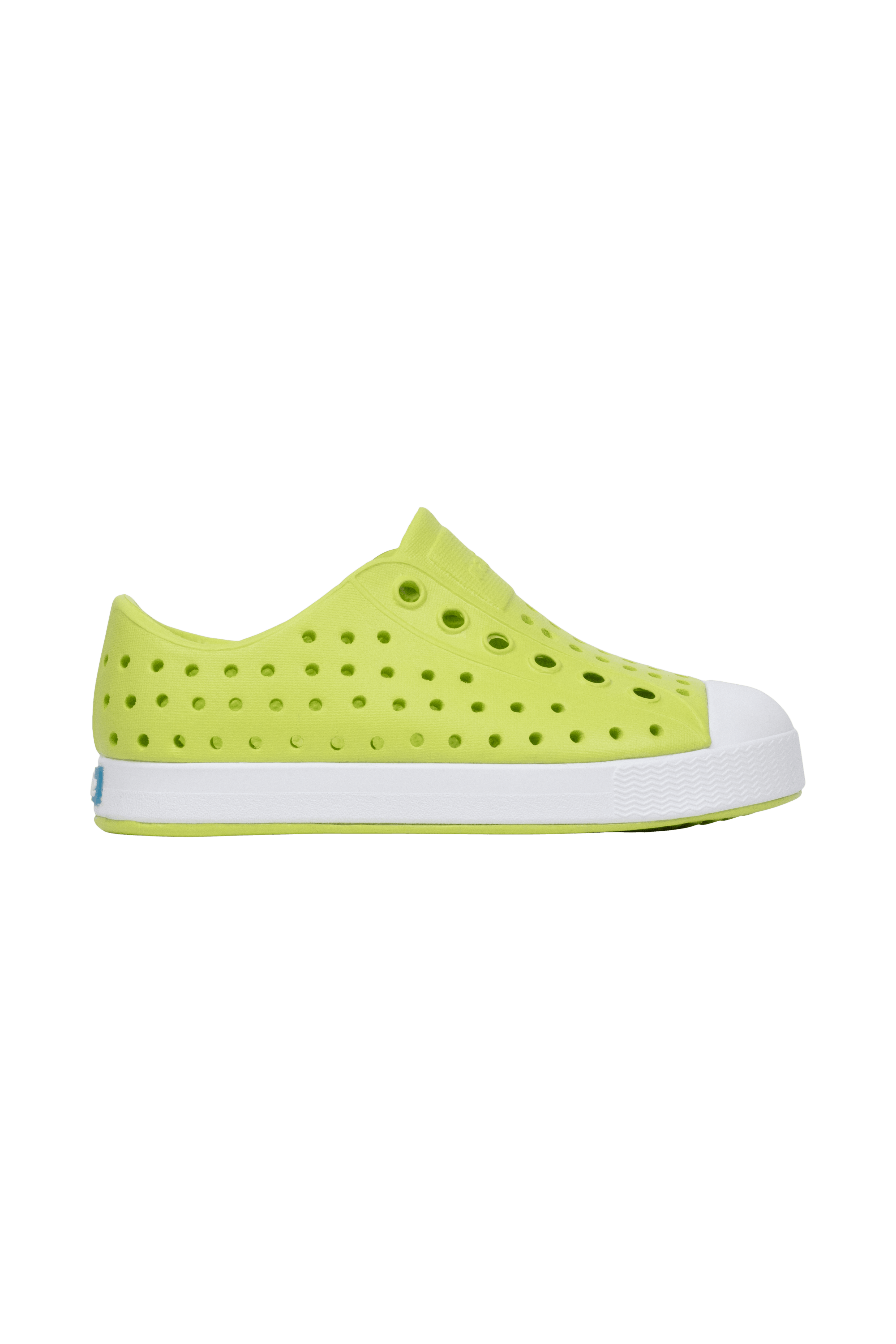 Side view of a Native Shoes Kids Jefferson Kids Footwear in Kingr/Shlwht