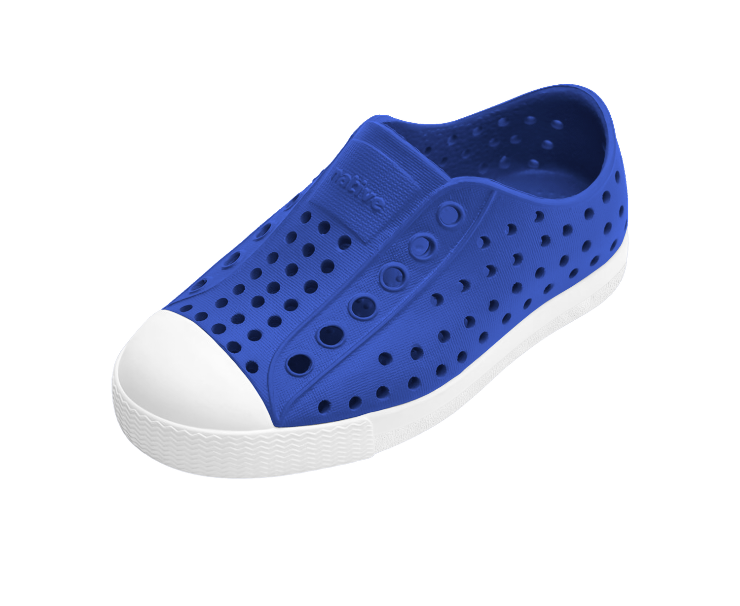 Angled view of a Native Shoes Kids Jefferson Kids | Uv Blue / Shell White Footwear in Uv Blue / Shell White