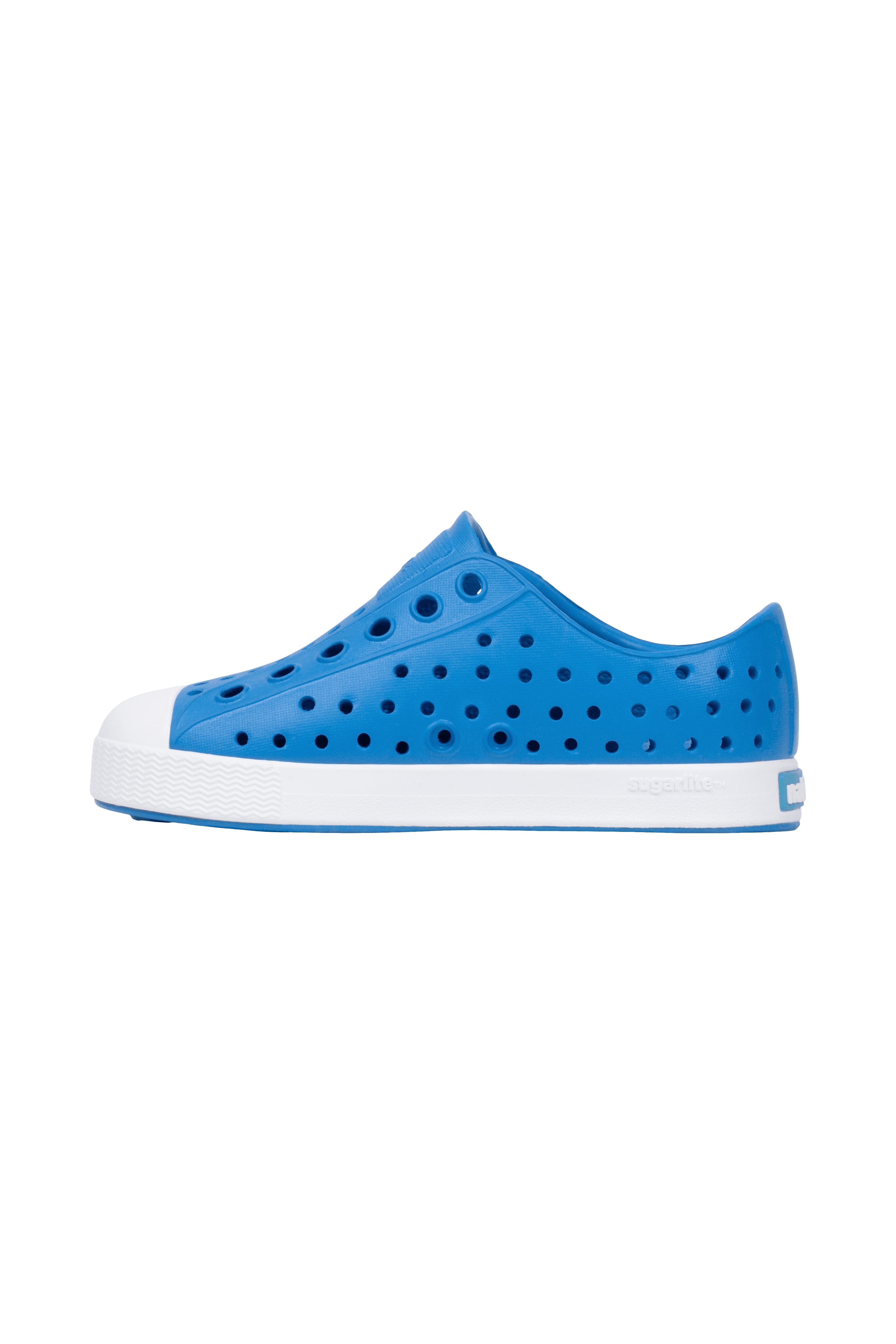 Angled view of a Native Shoes Kids Jefferson Kids | Wave Blue / Shell White Footwear in Wave Blue / Shell White