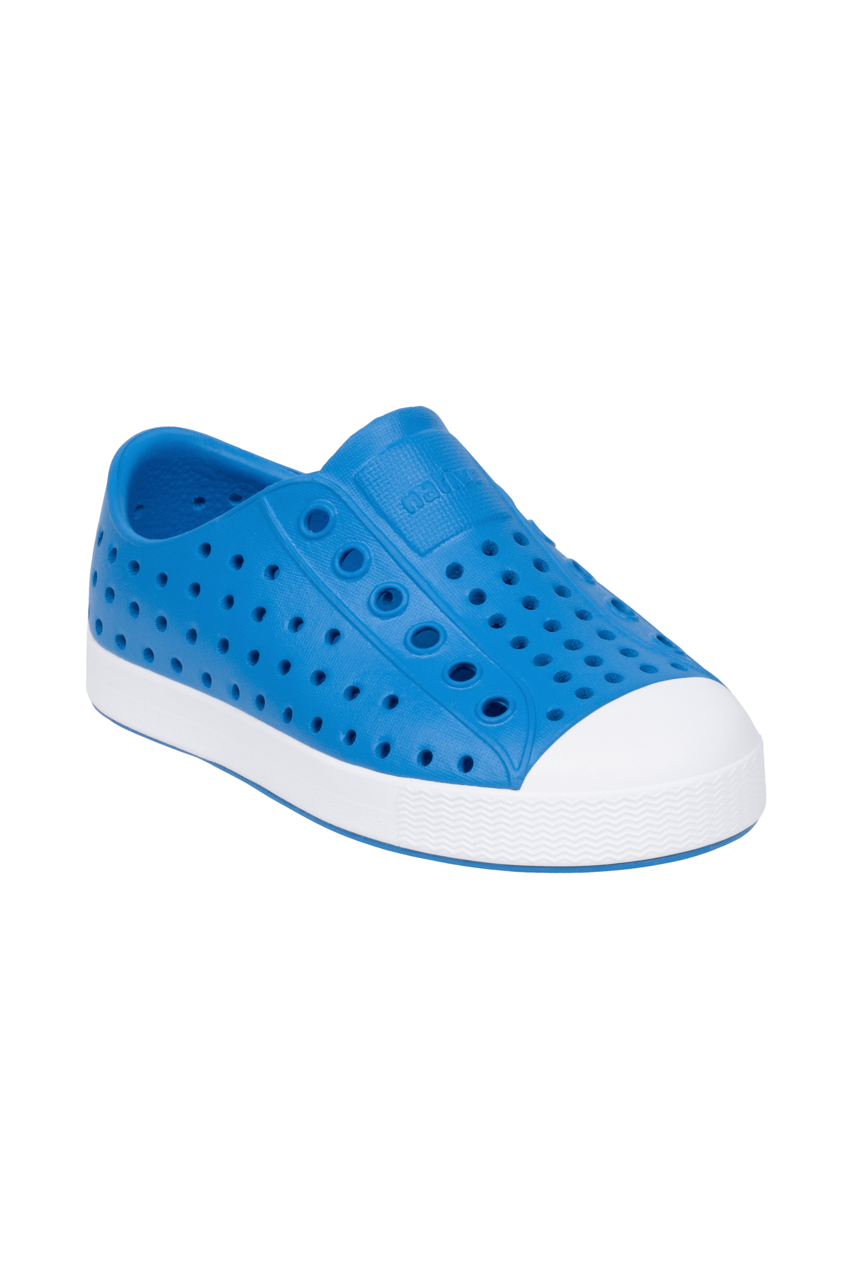 Bottom view of a Native Shoes Kids Jefferson Kids | Wave Blue / Shell White Footwear in Wave Blue / Shell White