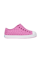 Side view of a Native Shoes Kids Jefferson Kids Footwear in Malibu Pink / Shell White