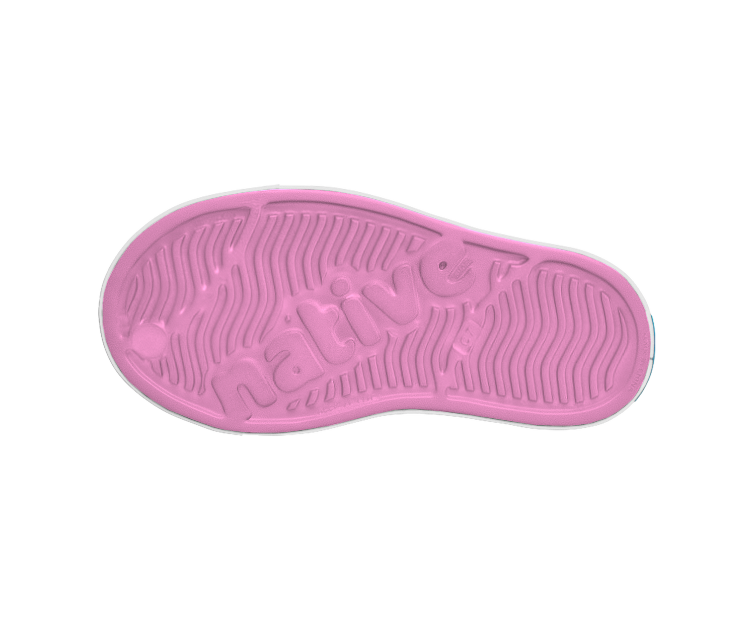 Bottom view of a Native Shoes Kids Jefferson Kids | Malibu Pink / Shell White Footwear in Malibu Pink / Shell White