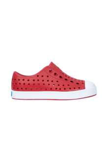 Side view of a Native Shoes Kids Jefferson Kids Footwear in Ruby Red / Shell White