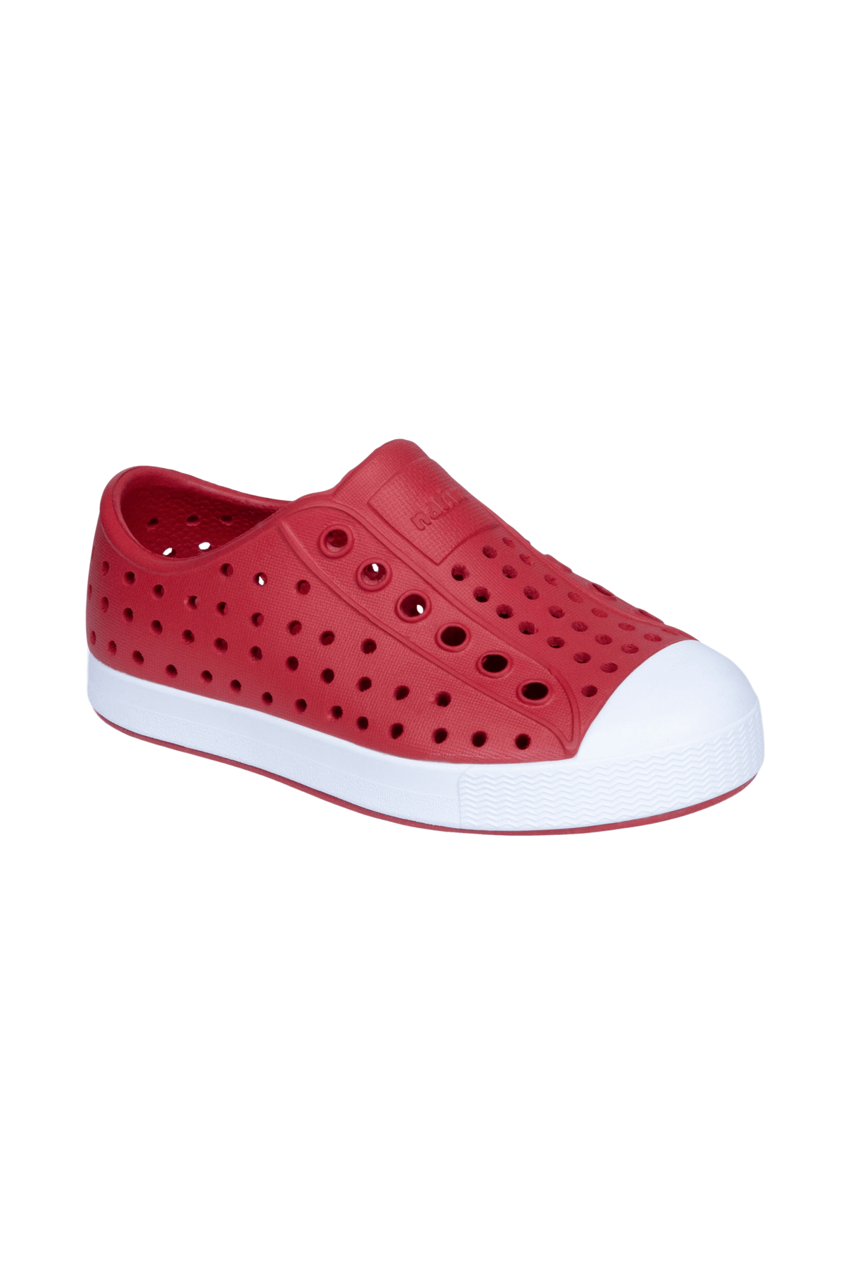 Bottom view of a Native Shoes Kids Jefferson Kids | Ruby Red / Shell White Footwear in Ruby Red / Shell White