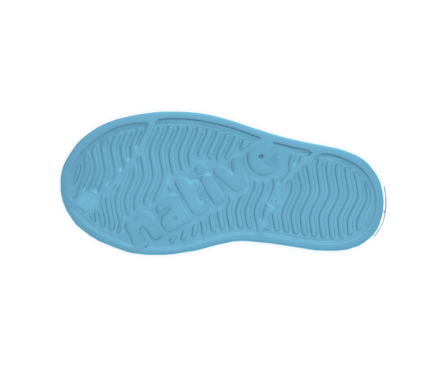 Bottom view of a Native Shoes Kids Jefferson Print Kids | Aquarius Blue / Shell White / Hilly Uv Blur Footwear in Aquarius Blue / Shell White / Hilly Uv Blur