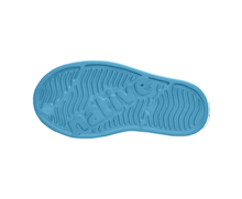 Bottom view of a Native Shoes Kids Jefferson Print Kids | Aquarius Blue / Shell White / Anchors Footwear in Aquarius Blue / Shell White / Anchors