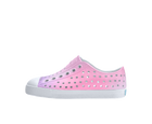 Side view of a Native Shoes Kids Jefferson Print Kids Footwear in Shell White / Shell White / Barely Taro Blur