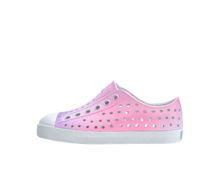 Side view of a Native Shoes Kids Jefferson Print Kids Footwear in Shell White / Shell White / Barely Taro Blur