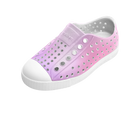 Angled view of a Native Shoes Kids Jefferson Print Kids | Shell White / Shell White / Barely Taro Blur Footwear in Shell White / Shell White / Barely Taro Blur