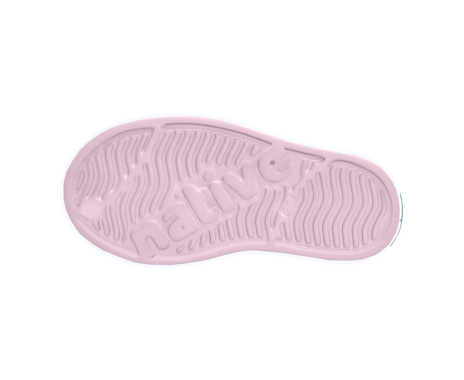 Bottom view of a Native Shoes Kids Jefferson Print Kids | Barely Pink / Shell White / Cowgirl Footwear in Barely Pink / Shell White / Cowgirl