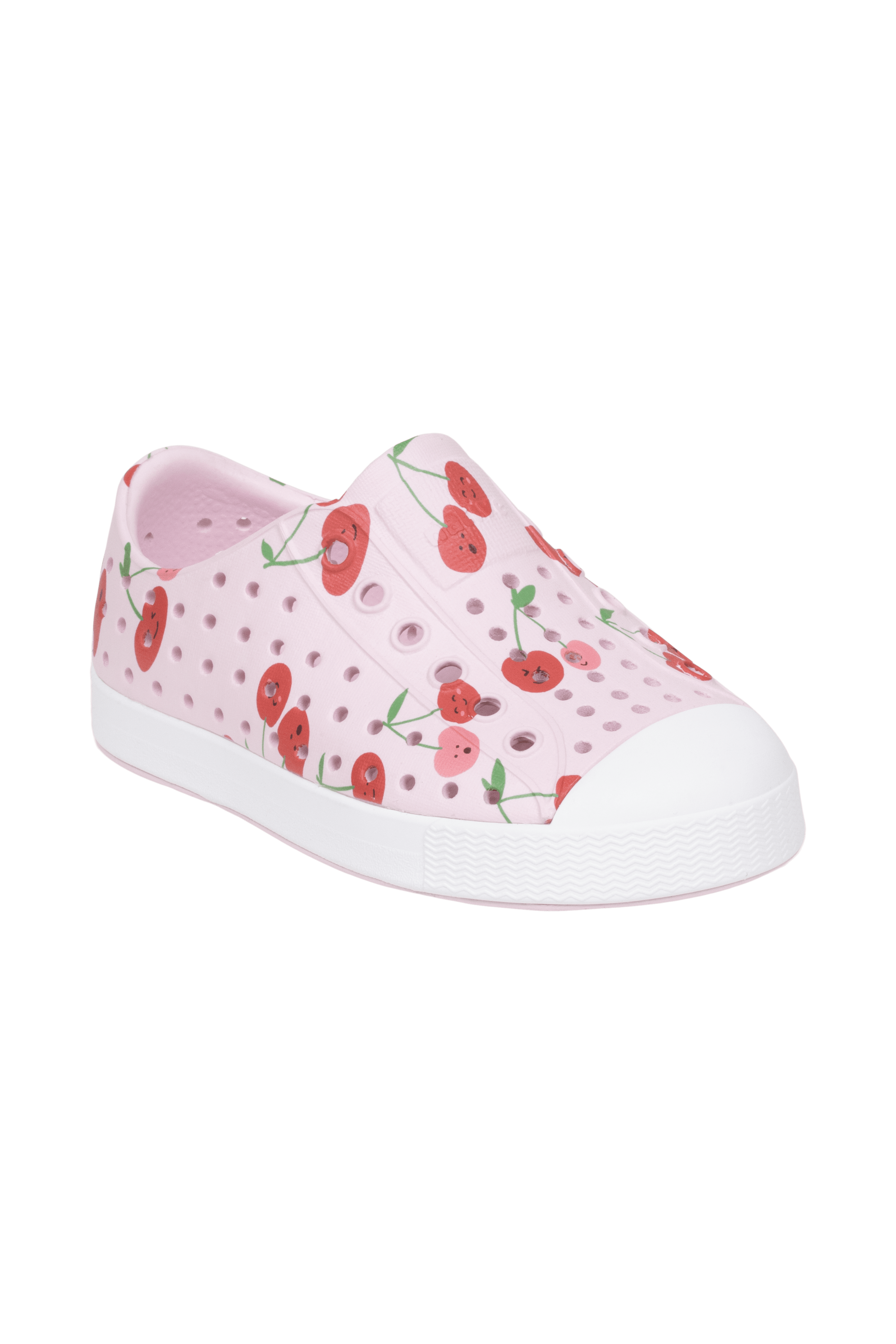 Bottom view of a Native Shoes Kids Jefferson Print Kids | Brlypnk/Shlwht/Cherries Footwear in Brlypnk/Shlwht/Cherries