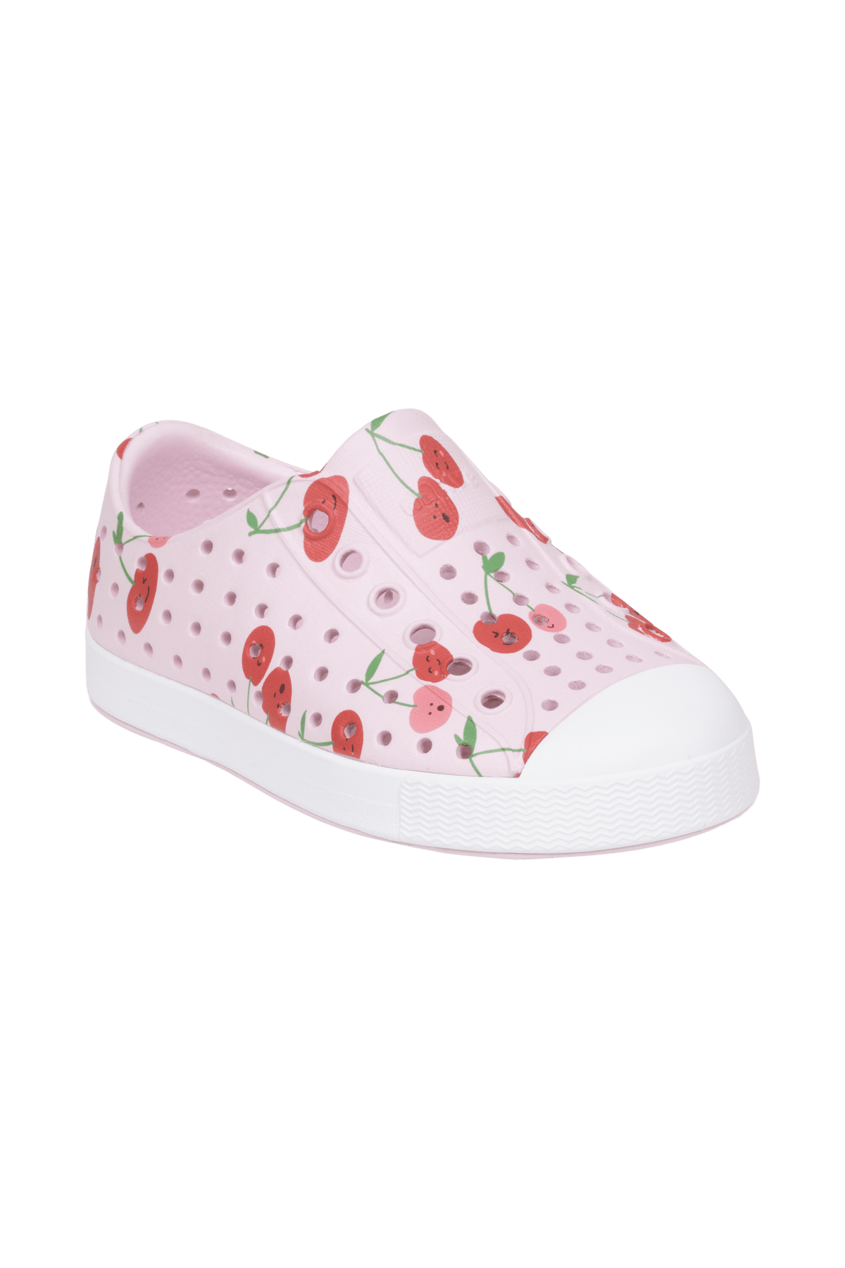 Bottom view of a Native Shoes Kids Jefferson Print Kids | Brlypnk/Shlwht/Cherries Footwear in Brlypnk/Shlwht/Cherries
