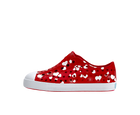 Side view of a Native Shoes Kids Jefferson Print Kids Footwear in Ruby Red / Shell White / Heart Fireworks