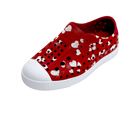 Angled view of a Native Shoes Kids Jefferson Print Kids | Ruby Red / Shell White / Heart Fireworks Footwear in Ruby Red / Shell White / Heart Fireworks