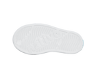 Bottom view of a Native Shoes Kids Jefferson Print Kids | Shell White / Shell White / Flux Alpine Dino Footwear in Shell White / Shell White / Flux Alpine Dino