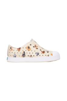 Side view of a Native Shoes Kids Jefferson Print Kids Footwear in Bnwht/Shlwht/Polkadogs