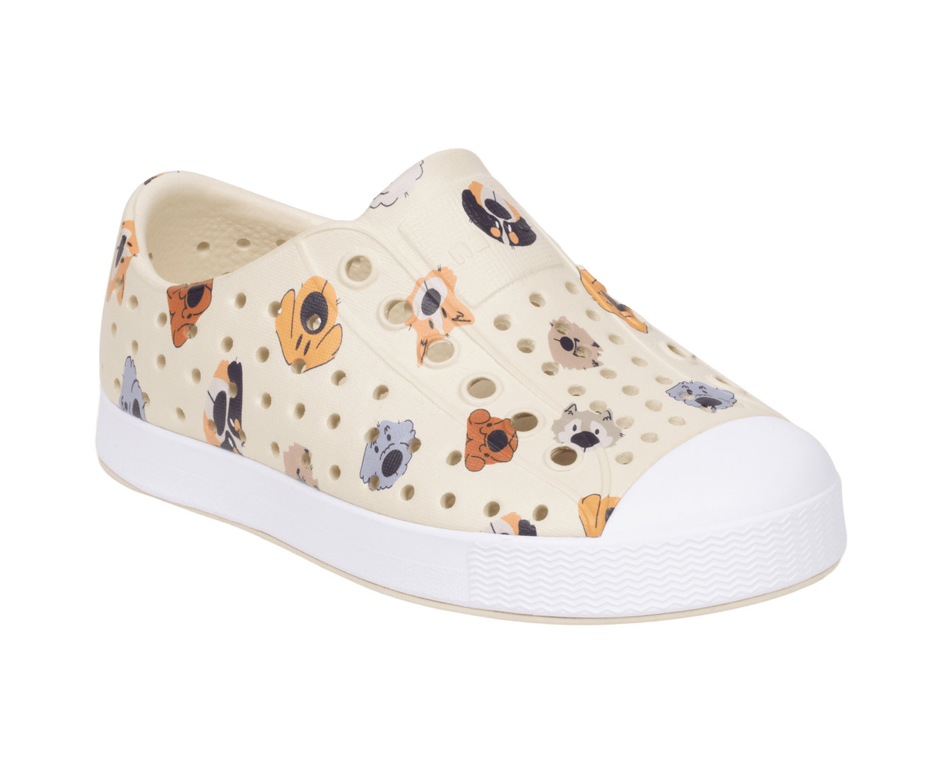 Bottom view of a Native Shoes Kids Jefferson Print Kids | Bnwht/Shlwht/Polkadogs Footwear in Bnwht/Shlwht/Polkadogs